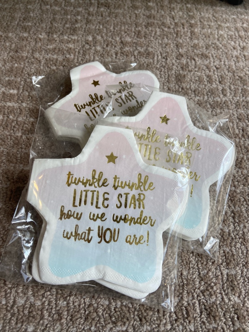 Bundle of 3 Twinkle Twinkle Little Star Pink & Blue‎ Paper Napkins Baby Shower